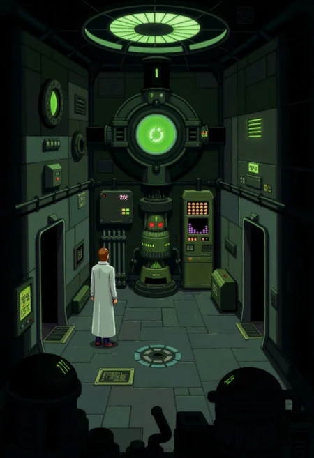 <lora:ck-BaSS-V1-000015:0.8>
in the style of ckbas, scientist hero stands in a reactor room solving a quest