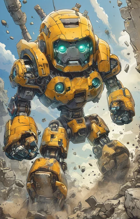 masterpiece,best quality,<lora:tbh297-sdxl:0.9>,illustration,style of Joe Madureira portrait of Housework robots