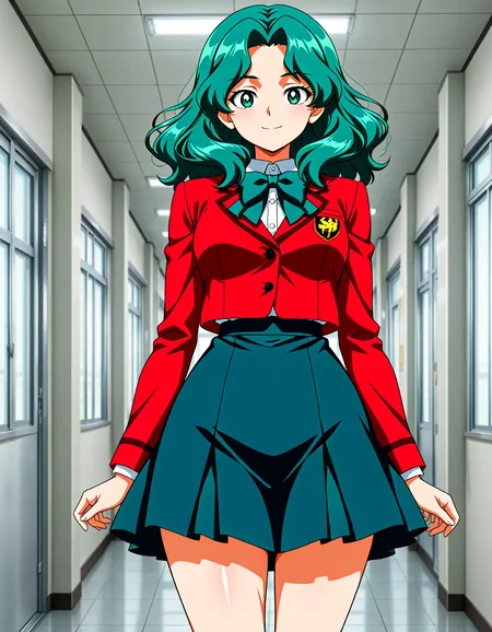 <lora:dmd2_sdxl_4step:1>,official style,masterpiece,best quality,newest,absurdres,highres,very awa,<lora:Sailor_Neptune_v3:1>,kaiou michiru,solo,green eyes,green hair,medium hair,medium breasts,school_uniform,smile,