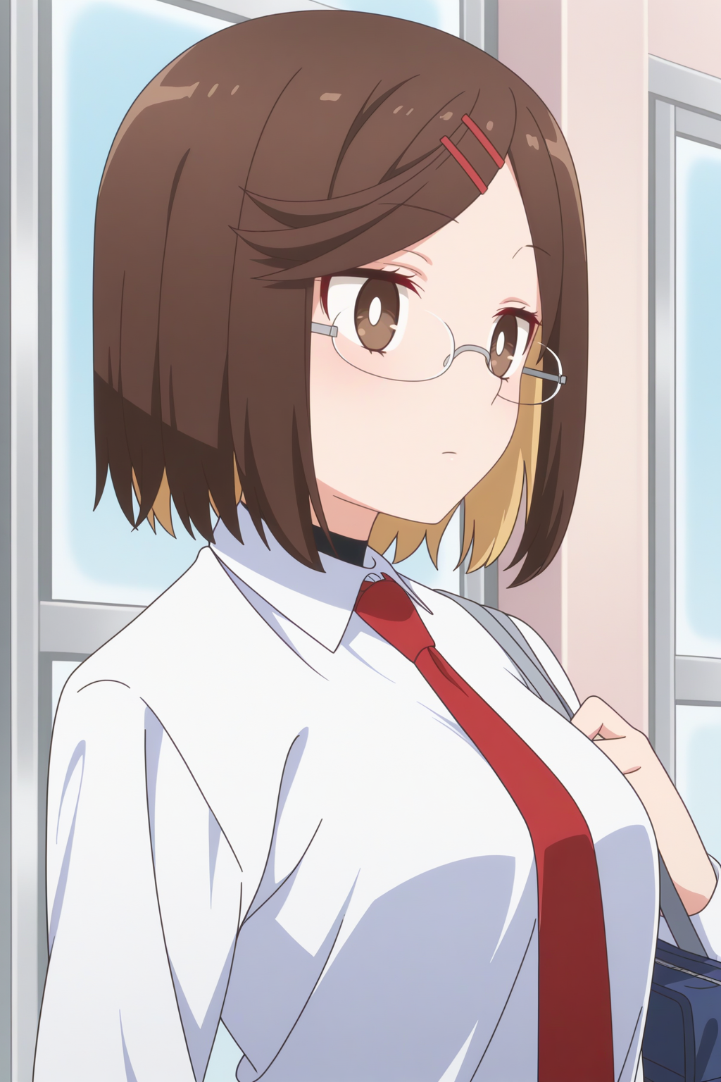 anime coloring, newest, masterpiece, Konoha Koga, school uniform, glasses  <lora:Ninja_to_Koroshiya_no_Futarigurashi_-_Konoha_Koga-_-illustrious:0.8>