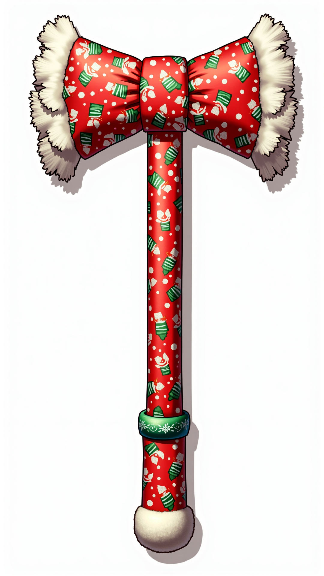 An anime depiction of a wrapped in christmas paper, ChristmasWrapped Oar. Entirely wrapped up in christmas paper. Entirely wrapped in christmas wrapping paper, shaped like the object.
<lora:ChristmasWrappedFlux:0.6>