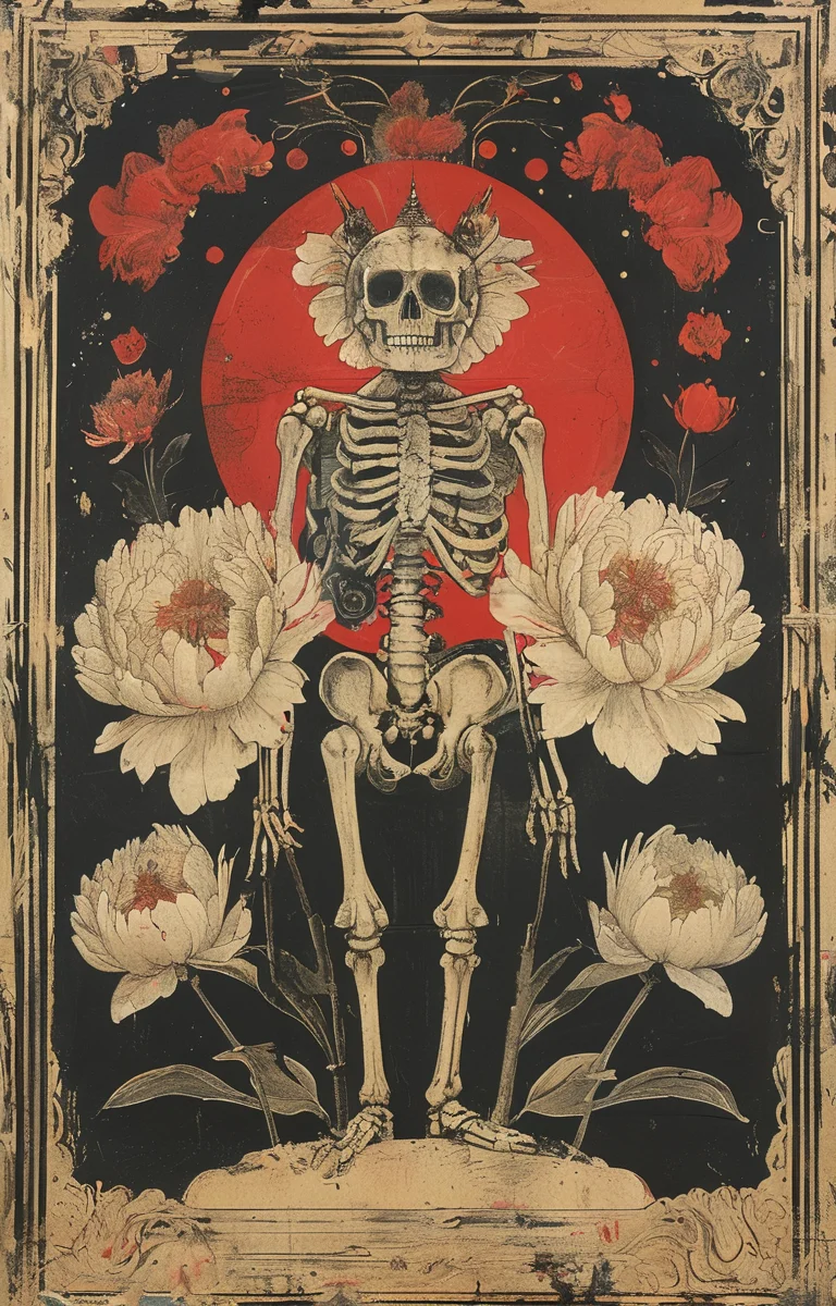 masterpiece,best quality,<lora:tbh238-sdxl:0.9>,illustration,style of Ravi Zupa, decaying peonies