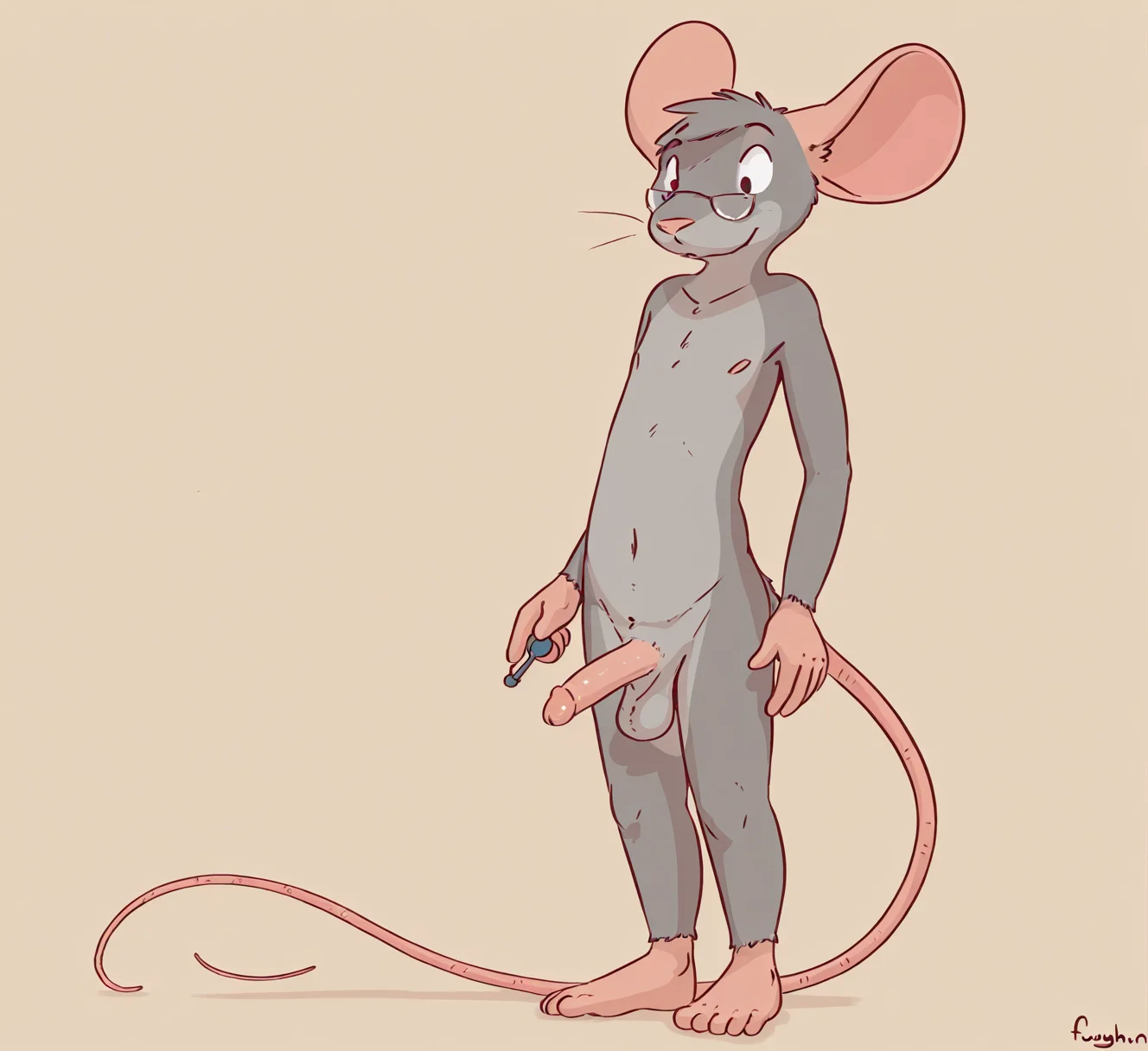 , solo, 1boy, standing, penis, balls, mouse, simple background,
<lora:Funkybun:1.0>