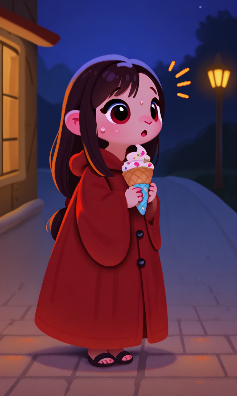 embedding:IllusP0s, pikaole, 1girl, holding icrecream cone, surprised, outdoors, night, 1girl, solo, tifa lockhart_\(final fantasy\), embedding:IllustriousQual, embedding:Smooth Quality,<lora:pikaole_ill.safetensors:1.0:1.0>