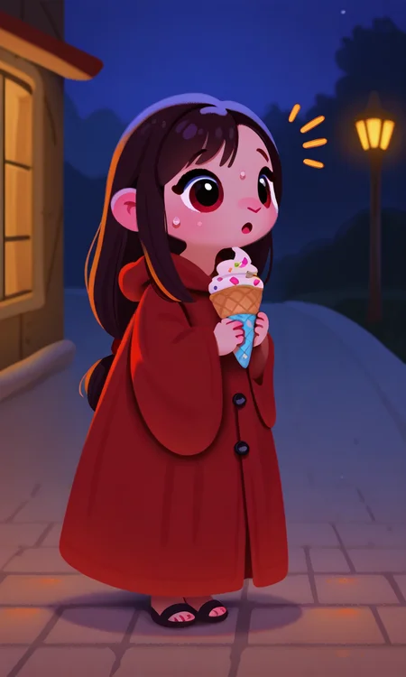 embedding:IllusP0s, pikaole, 1girl, holding icrecream cone, surprised, outdoors, night, 1girl, solo, tifa lockhart_\(final fantasy\), embedding:IllustriousQual, embedding:Smooth Quality,<lora:pikaole_ill.safetensors:1.0:1.0>