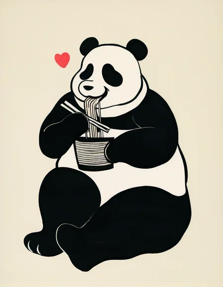 panda, sitting, eating-ramen, happy, no-humans, masterpiece, best quality, newest, absurdres, highres, masterpiece, best quality, newest, absurdres, highres