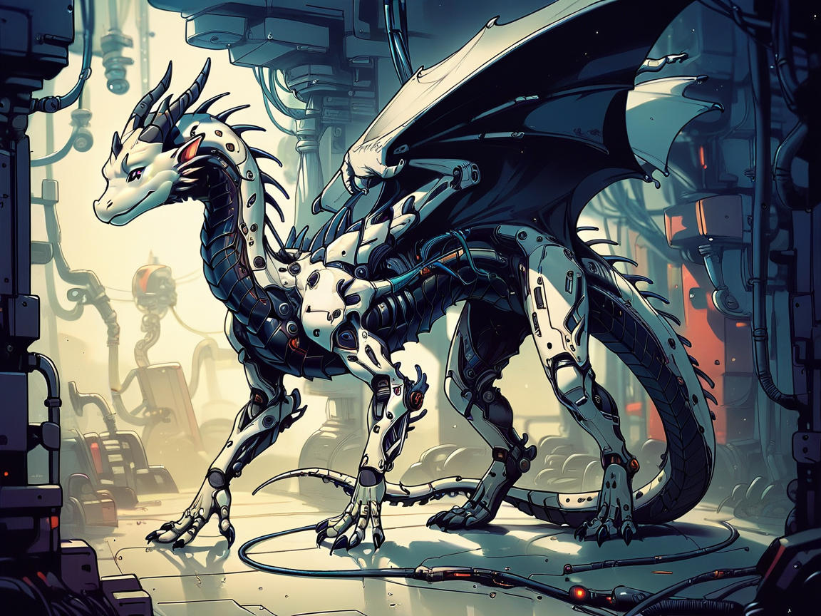score_9, score_8_up, score_7_up, score_6_up,  <lora:cyb0rgXLP:0.8> cyb0rg, solo, science fiction, cable, mechanical parts, dragon, black, feral, full body,