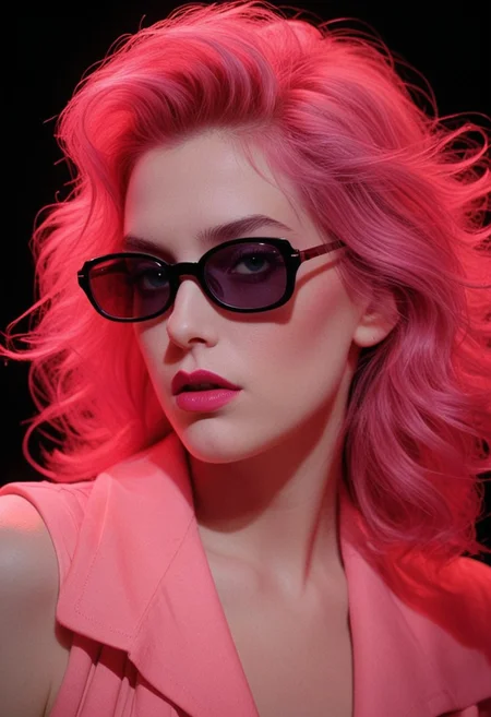 ((Introduce quality iteratively))((unambiguous unequivocal sampling)) (((Very long hair)))(extreme haute couture pink cocktail dress)(detailed skin, pores, sweat, blush, imperfections)(mysterious, ethereal, intimidaitng. cinematic lighting, epic cinematic color style)(inspired by style of David Lynch and Stanley Kubrick doing things never done before)(pure sharpness)(k black point)((art of greatness))(magnificent gradients)((blacklight ultraviolet colors complementary saturated hues))((vignette))f(x)Thriller. Glasses.