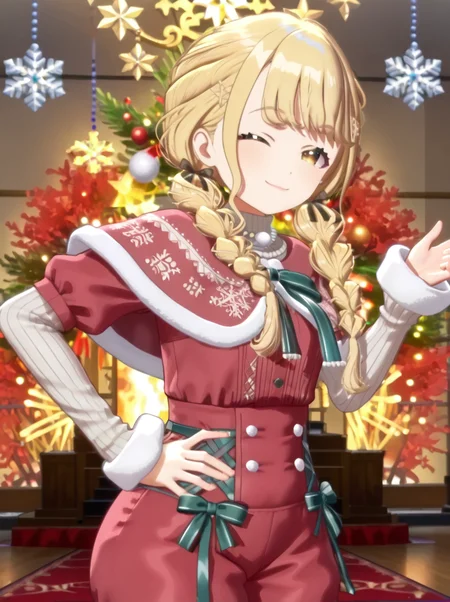 detailed background, shiny skin, posing, rating safe, 
<lora:kotone.pony:1>,
kotone, aaa, 
wide hips, 
smug, 
one eye closed, look back, hand on hips,