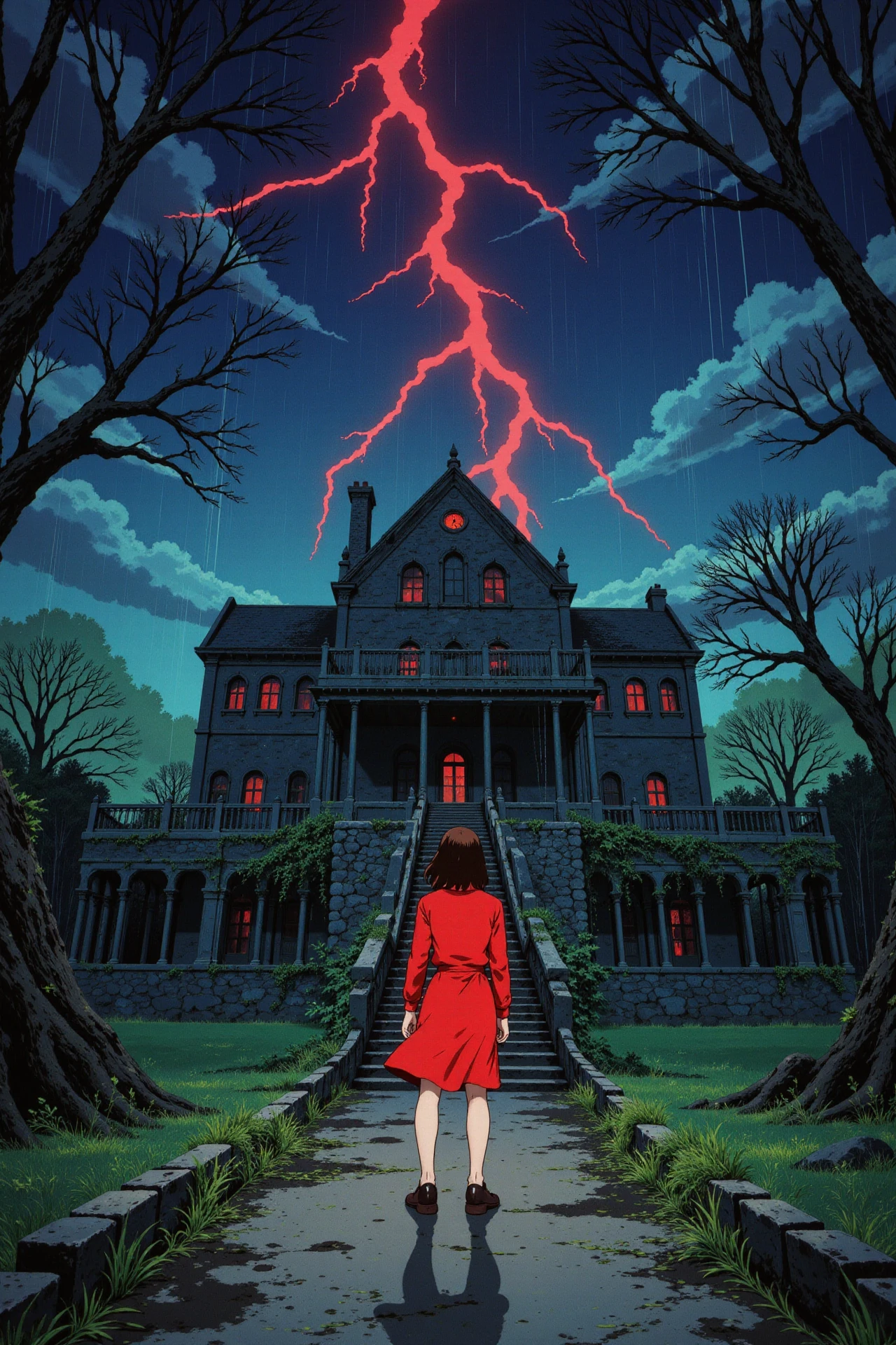 a haunted asylum beautiful anime landscape, rain and storm, woman, very intricate, very detailed, sharp, bright, colorful, <lora:Hand v2:0.5> <lora:Anti-Blur:1><lora:Insane Detail Slider:0.25>  <lora:flux.1_lora_flyway_Epic-detail_v2:0.3> <lora:fluxenhancer:0.25> <lora:ROWER:0.8> <lora:Retro_Cartoons_FLUX:0.7> 1980s, retro, low resolution