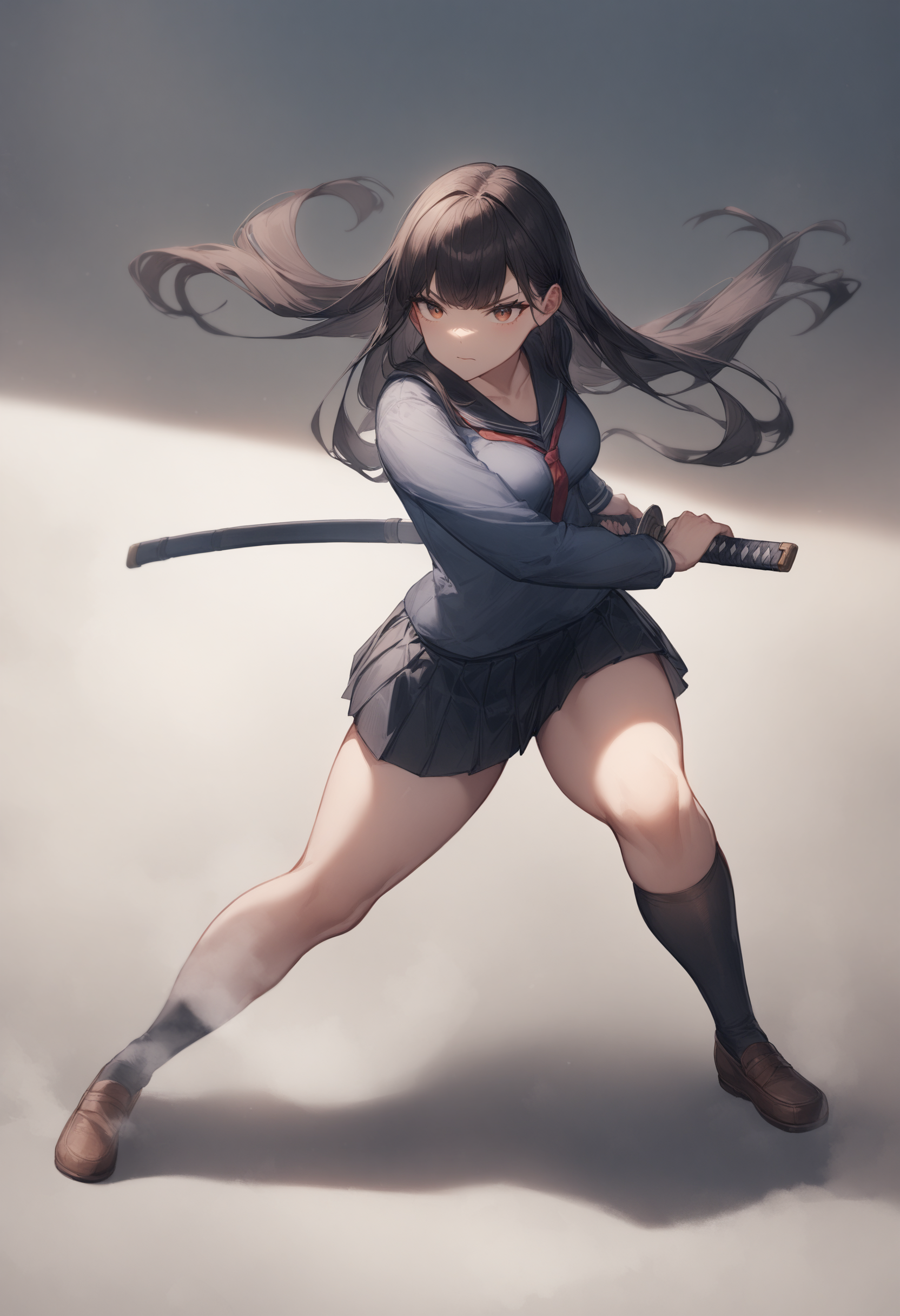 1girl, <lora:sdxl2-flat2-512b:-1>,medium breasts,school uniform,
<lora:iaidou_XL_v1:0.8>iaidow,weapon, katana, holding sword, ready to draw, sheathed, unsheathing, scabbard, fighting stance, battoujutsu stance,
dutch angle, full body, looking up, kubrick stare, comiket, closed mouth,
masterpiece, best quality, very aesthetic, absurdres