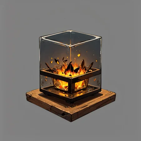 otherworldly, hexagonal composition, glass jar, wooden table, fireflies, night, outdoors, simple background <lora:hexagon_composition_03:0.6>