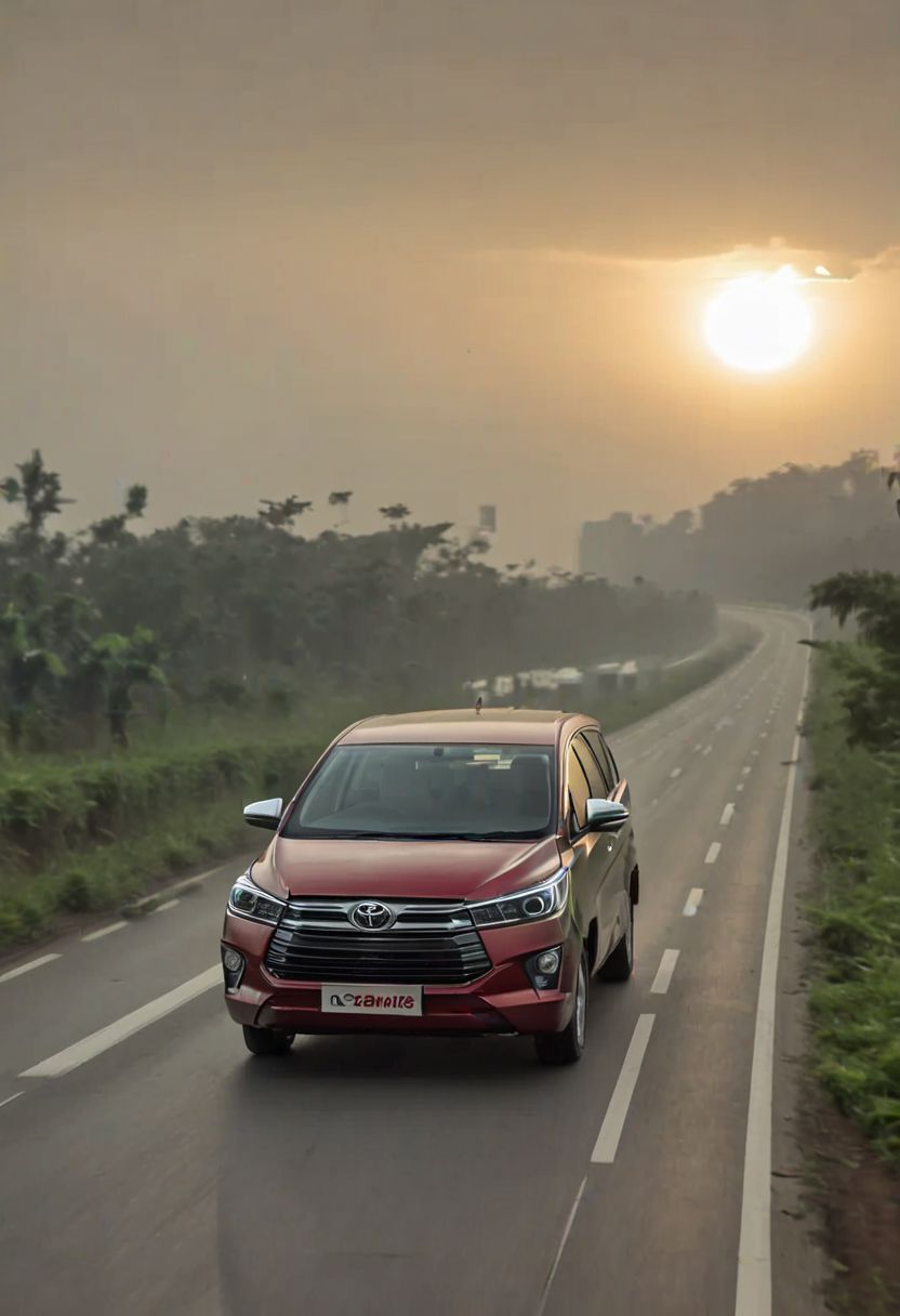 Toyota Innova, morning dawn, highway, fast speed