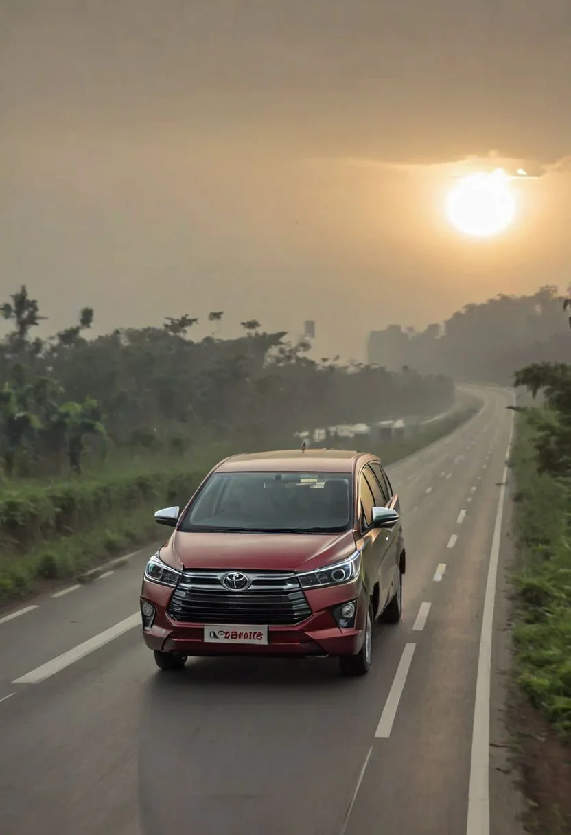 Toyota Innova, morning dawn, highway, fast speed