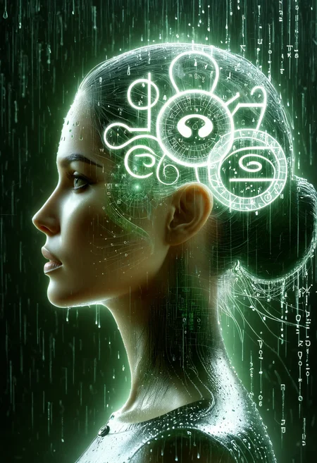 dvr-wwyt, a woman, the matrix glyphs rain, double exposure <lora:dvr-wwyt:0.8>