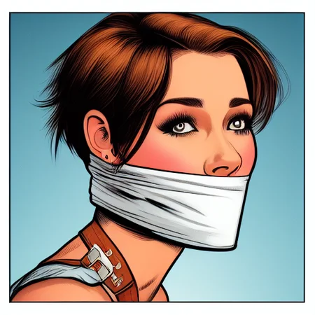 1girl, cowgirl, short hair, otm gag, view from side, portrait, comic