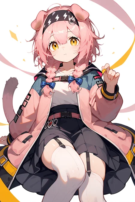 (score_9,score_8_up,score_7_up),<lora:Goldenglow(Arknights)-v1-000008:0.8>,goldenglow (arknights),1girl,solo,animal ears,yellow eyes,garter straps,cat ears,thighhighs,long hair,skirt,white thighhighs,braid,black skirt,pink hair,hairband,tail,cat tail,long sleeves,pink coat,jacket,pink jacket,bow,blue bow,looking at viewer,black hairband,cat girl,bangs,shirt,floppy ears,open clothes,open jacket,hair between eyes,white shirt,
good feet,anime,NSFW,expressive,amazing quality,ultra hd 32k,