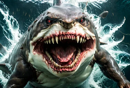 shark , great white , The beasts looks very angry and ready to cause chaos, DEVIL SPAWN