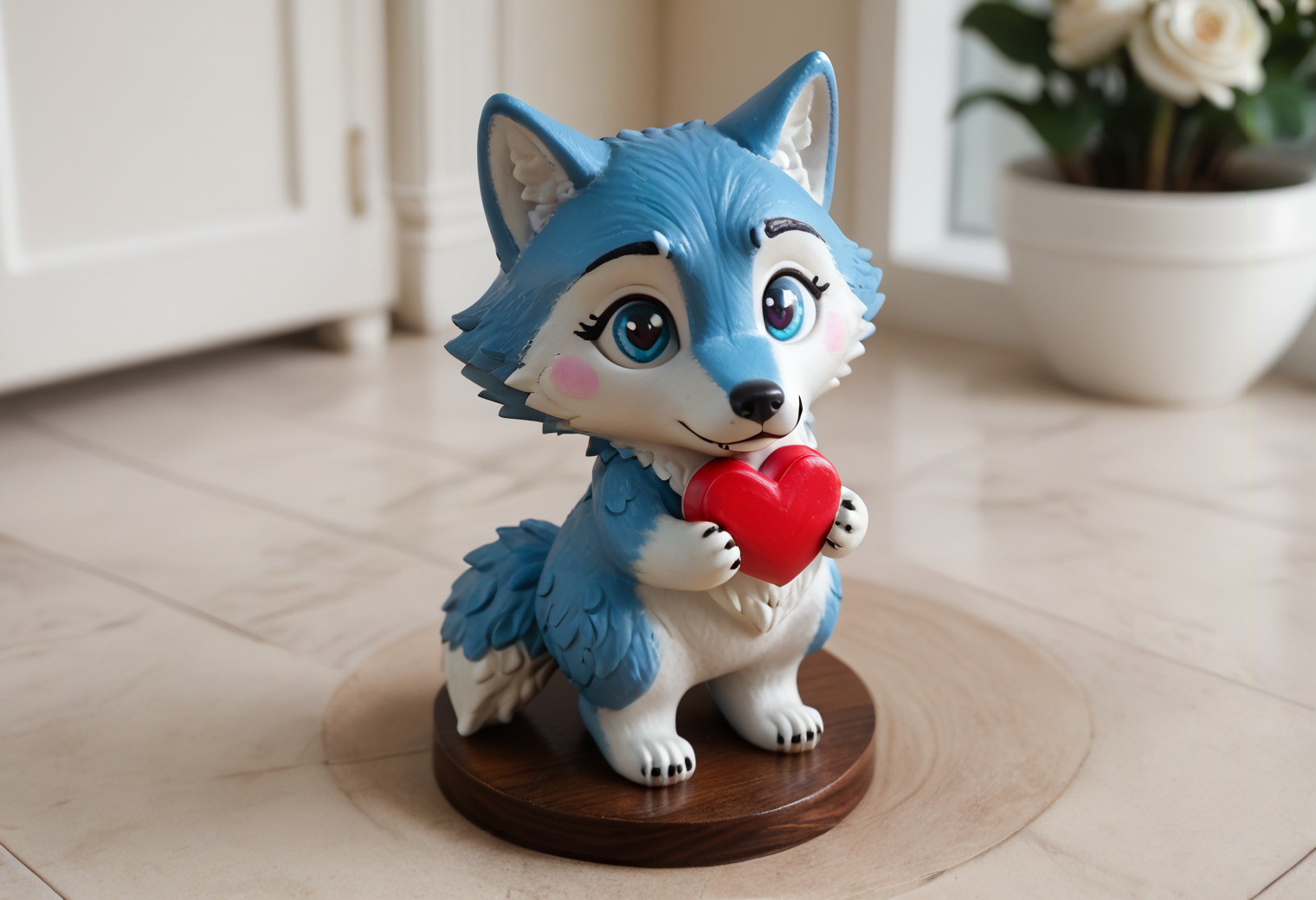 side viewfrom above, (cute:1.1) (whimsical:0.98) (resin:0.89) figurine of anthropomorphic, (wolf:1.35), figurine stand, detailed features, (floating hearts:0.76), in love, (heart-shaped eyes:1.22),  animal heart (passing heart towards viewer:1.19), (animal valentine:1.16), (background: bokeh, inside persian palace garden), p16<lora:sdxl\oldPhoto_v1.0.safetensors:0.86:0.18> <lora:sdxl\add-detail-xl.safetensors:0.88:0.10>  <lora:sdxl\incase_style_v3-1_ponyxl_ilff.safetensors:0.75:0.15>, 
p16,s3