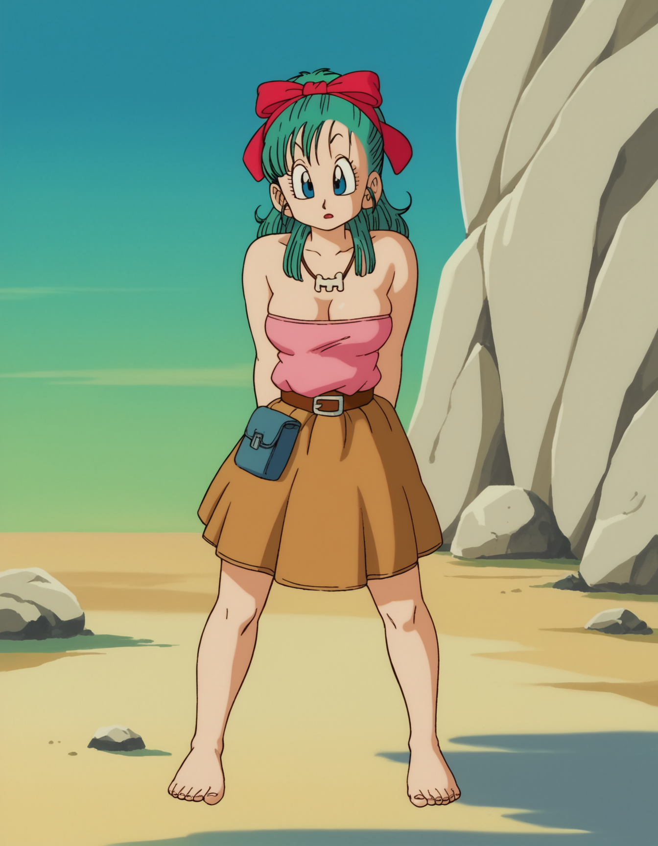 zPDXL, score_9, score_8_up, score_7_up, source_anime,
1girl, solo,  <lora:EarlyAkira_v3:0.8> drgbls1, female prehistoric cavewoman wearing Worn hide bustier with tribal markings, worn hide skirt, feathered headband, barefoot, bone necklace,hide belt, bulma, blue hair, blue eyes