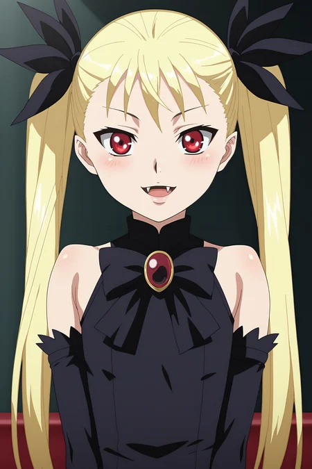 score_9, score_8_up, score_7_up, source anime, prefect lighting, very aesthetic, BREAK, anime screencap, anime coloring,
<lora:mina_tepes_v1:1>, 1girl, mina tepes, dance in the vampire bund, blonde hair, red eyes, flat chest, hair ribbon, twintails, elbow gloves, black dress, brooch, bare shoulders, fangs, happy,
BREAK, looking at viewer, cowboy shot, seductive smile, blush, burgundy
BREAK,