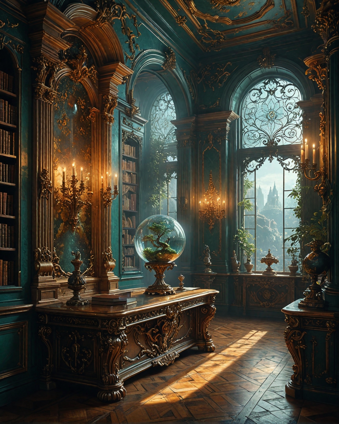 Chimera, diamond matrix library with,
 emerald starfire lichen, Baroque platinum filigree on pearlescent walls, magnetic-amber levitation orbs in, prismatic-coral reefs, Cyber Gothic biomechanical towers style, prismatic waves from quantum foam,
<lora:tbh124-sdxl:0.15> style of Jean-Antoine Watteau,
<lora:tbh129-sdxl:0.15> style of Michael Cheval,
<lora:Sinozick:0.15>,
<lora:add-detail-xl:0.7>,
<lora:aidmaMJ6.1_v0.5_2:0.3> aidmamj6.1,
<lora:Flux-XL_Scenery:0.15> flux-scenery,
<lora:Flux-style-xl-lora:0.15> flux-style,
8K resolution, ultra-detailed cinematic composition, contemporary concept art style, volumetric magical atmosphere with ethereal glow, rich complementary color palette, vivid gradients and chiaroscuro contrast, dynamic perspective with layered depth of field, inspiring awe-inspiring mood, Unreal Engine 5 render quality, intricate textures, flawless anatomy, rule of thirds composition, luminous highlights, surreal ambiance, award-winning illustration, harmonious balance of light and shadow, photorealistic details, ArtStation trending, chromatic accents, nostalgic futurism, dreamlike serenity, bold creativity, professional finish, sharp focus, ambient background, fascinating dynamic motion,, Baroque art style, dynamic composition, dramatic lighting, rich colors, intricate details, professional-grade execution, captures the grandeur and theatricality of the Baroque period