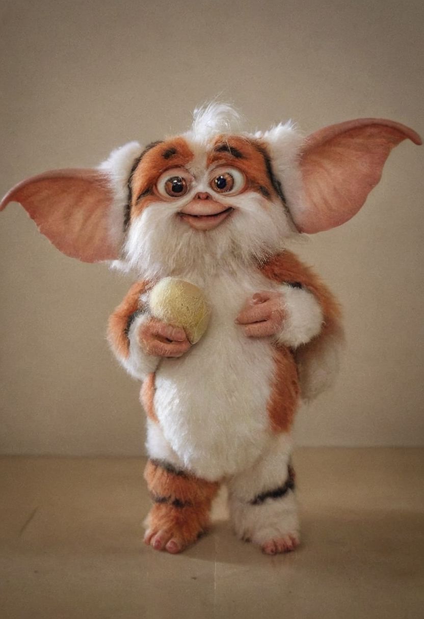 A Gremlin Daffy Mogwai of the movie Gremlins 2,  amazing quality, masterpiece, best quality, hyper detailed, ultra detailed, UHD, perfect anatomy, portrait, dof, hyper-realism, majestic, awesome, inspiring, - a fluffy cute (xdaffyx:1.0) ,  cinematic composition, soft shadows, national geographic style,