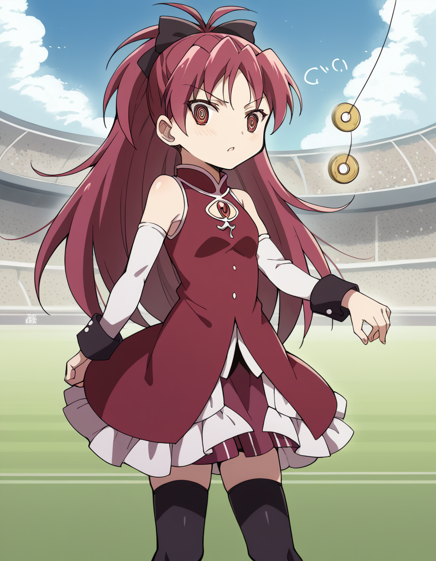 score_9, score_8_up, score_7_up, source_anime, <lora:kyouko-sakura-s1-ponyxl-lora-nochekaiser:1>, kyouko sakura, long hair, red eyes, ponytail, hair bow, red hair,, thighhighs, bare shoulders, detached sleeves, black thighhighs, magical girl,, soccer field, grass, goal, players, sport, , <lora:pendulum-ponyxl-lora-nochekaiser:1>, pendulum, holed coin, coin on string, hypnosis, mind control, coin, @ @,, looking at viewer, solo,, dutch angle, cowboy shot