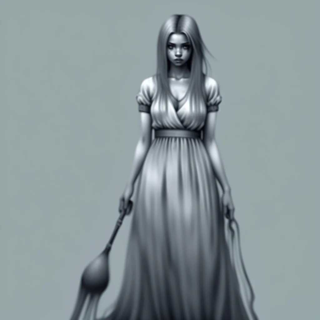spot color, dress, traditional media, 1girl, monochrome, blood, greyscale