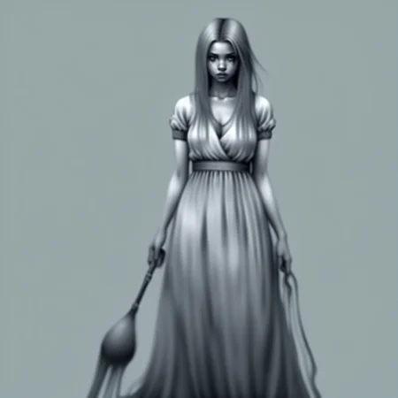 spot color, dress, traditional media, 1girl, monochrome, blood, greyscale