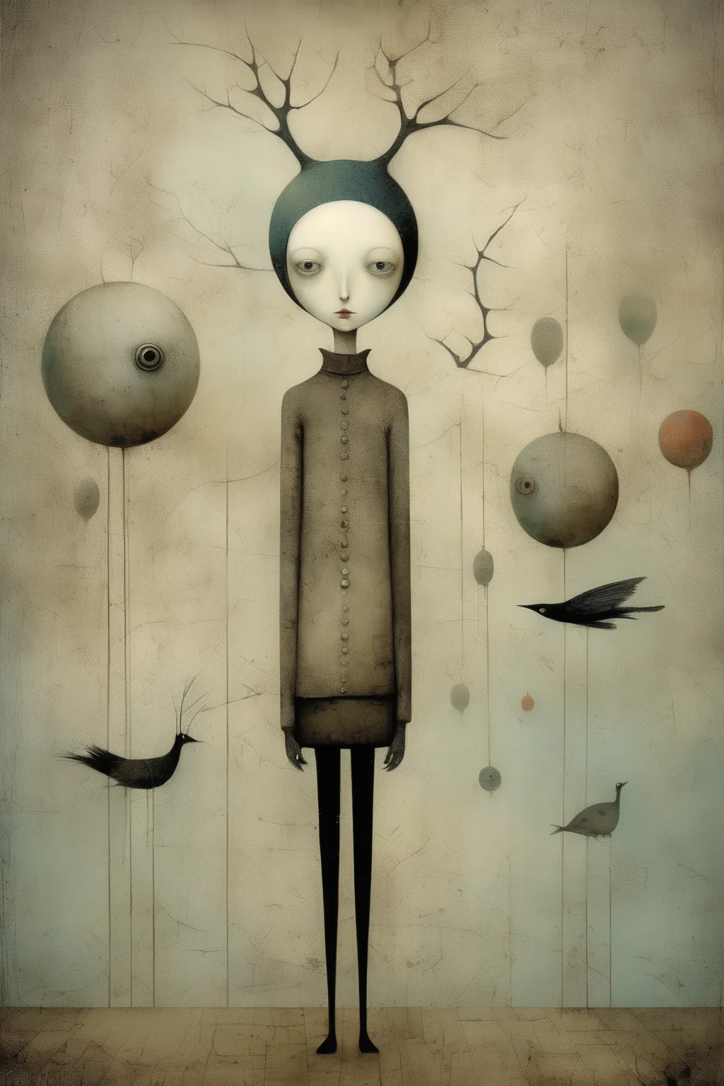 <lora:Gabriel Pacheco Style:1>Gabriel Pacheco Style - Imagine an intricately detailed, cool-toned graphic artwork that mirrors the magical realism of Gabriel Pacheco. The artistic medium should be digital painting, allowing for the incorporation of meticulous detail and texture. The style should mirror Pacheco's distinctive surreal approach, filled with fantastical creatures or otherworldly environments that provoke thought and wonder. The lighting should be strategically designed to highlight the details, creating an atmospheric glow that enhances the surrealistic vibe. The color palette should primarily include cool shades like deep blues, icy whites, and silvery grays, layered to create a mystic, dreamy effect. The composition should be dense and complex, each element contributing to a captivating and mysterious visual story.