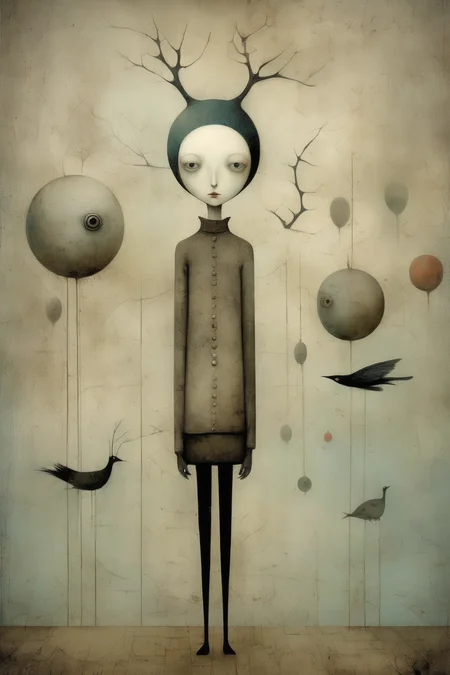 <lora:Gabriel Pacheco Style:1>Gabriel Pacheco Style - Imagine an intricately detailed, cool-toned graphic artwork that mirrors the magical realism of Gabriel Pacheco. The artistic medium should be digital painting, allowing for the incorporation of meticulous detail and texture. The style should mirror Pacheco's distinctive surreal approach, filled with fantastical creatures or otherworldly environments that provoke thought and wonder. The lighting should be strategically designed to highlight the details, creating an atmospheric glow that enhances the surrealistic vibe. The color palette should primarily include cool shades like deep blues, icy whites, and silvery grays, layered to create a mystic, dreamy effect. The composition should be dense and complex, each element contributing to a captivating and mysterious visual story.