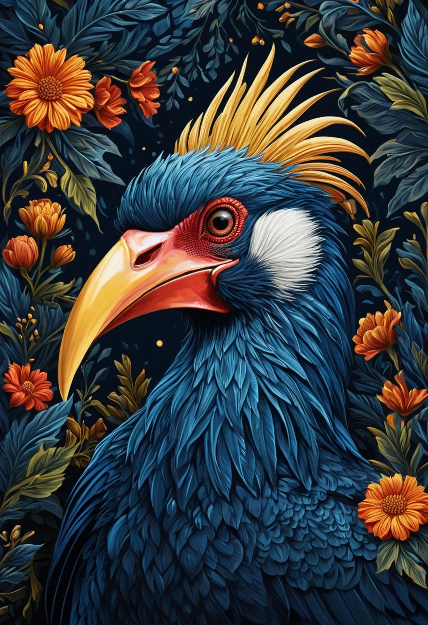 (vector art style:1.3), Portrait of an angry (hyperrealistic blue hour shot of night shot of hyper-detailed, beautifully color-coded, hyper photorealistic style light and space style night shot of exaggerated features, hyper-detailed, beautifully color-coded, ethereal Hornbill, 8k, buceros :: intricate details, ornate, flowery, bright colors background, peaceful, detailed illustration, octane render :: Johanna Rupprecht style, William Morris style :: trending on artstation, 
 masterpiece, best quality, realistic, very clear insane details, intricate details, beautifully color graded, insanely detailed and intricate, hypermaximalist, elegant, hyper realistic, super detailed, cinematic, highly detailed, {prompt], intricate, sharp focus, elegant, symmetry, perfect, fine, artistic, color spread, enhanced, dynamic composition, creative, ambient atmosphere, professional, glowing, radiant, vivid, beautiful, deep, determined,,, rich, striking, full, incredible, epic, thought, glorious, breathtaking, novel, scenic, amazing, singular, humorous interpretation, big head, big eyes, playful colors, satirical tone. Dark, lit, moody, mysterious. perceptual phenomena, immersive, minimal, detailed, sharp focus. Expressive, impasto, swirling brushwork, vibrant, "realistic, Poster design style, poster art, visually striking and informative poster, professional-grade execution, poster graphic design, (rough brush strokes: 1.5),