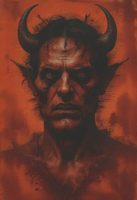 scary Satan, morbid, red undertone to skin