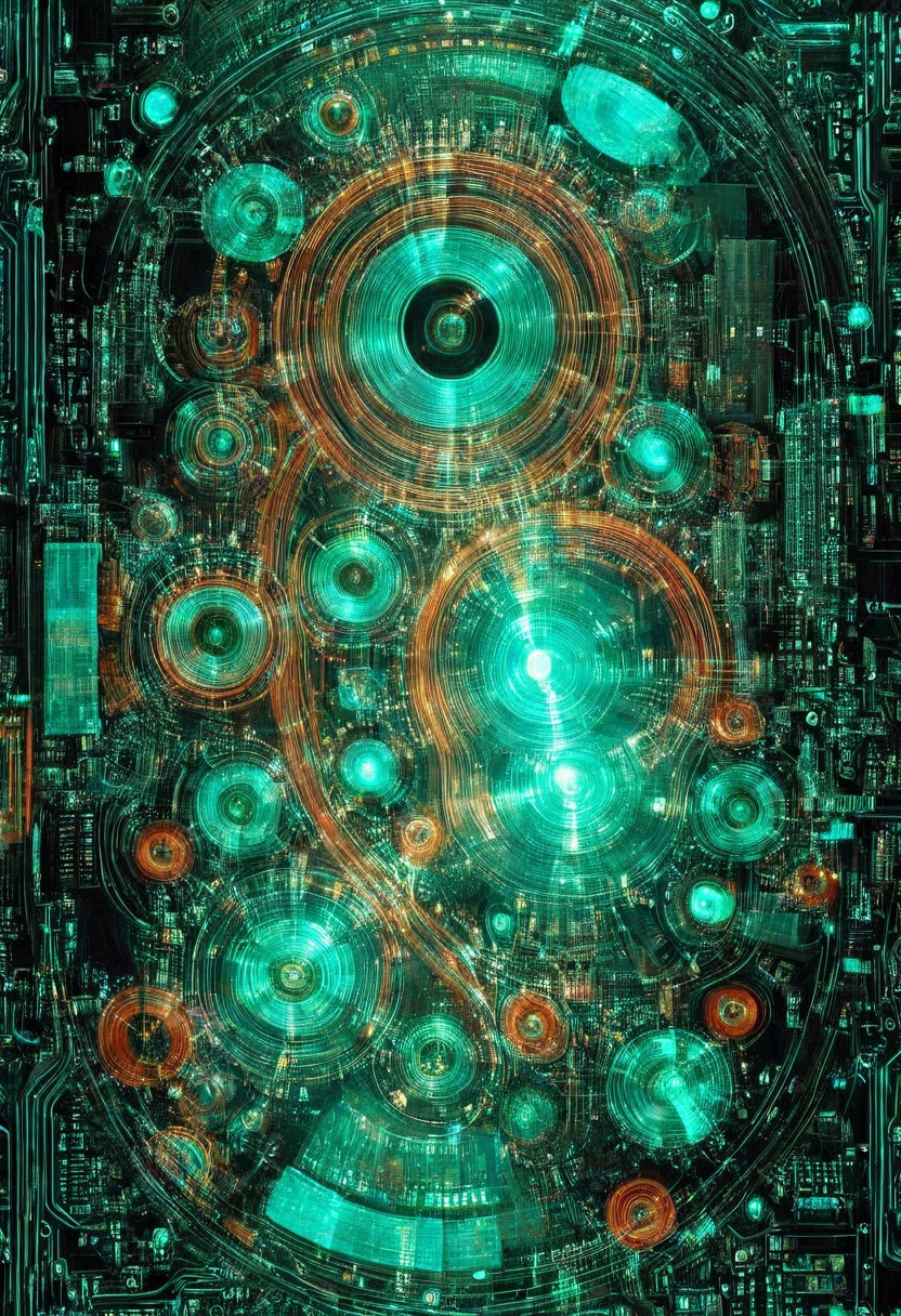double exposure of opera diva Hatsune Miku with long floating aqua twintails singing high note merging with a printed circuit board of Yamaha electronics chip processor, <lora:DoubleExposure:1>, (head:1.8), <lora:The Phantom of the Opera style:1.5> The Phantom of the Opera style, <lora:loraeyesxl:0.4>