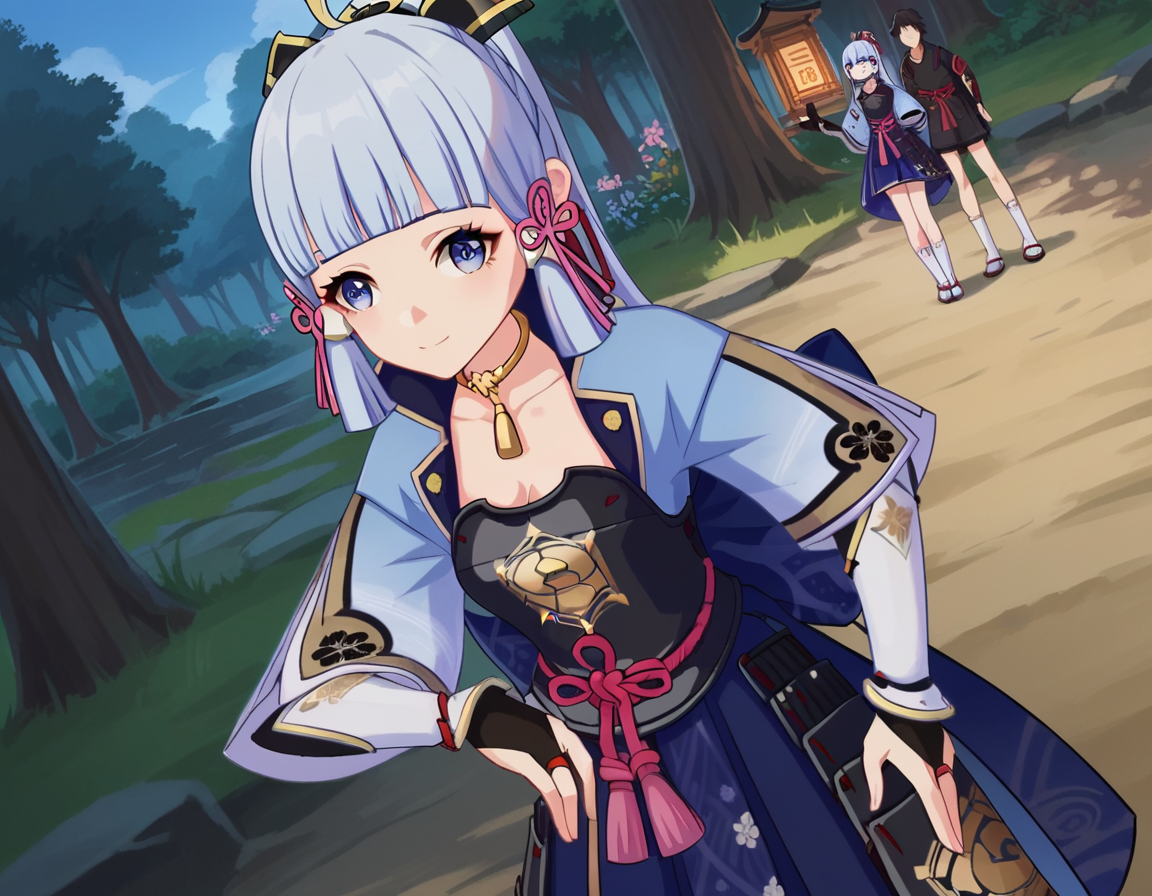 score_9, score_8_up, score_7_up, source_anime,
ayakakamisato, <lora:genshin-ayaka-kamisato-ingame-ponyxl-lora-nochekaiser:1>,
ayaka kamisato, blunt bangs, blue eyes, blue hair, hair ornament, hair ribbon, hair tubes, long hair, ponytail, tress ribbon, smile,
arm guards, armor, armored dress, black dress, black gloves, light blue jacket, breastplate, dress, fingerless gloves, flower knot, gloves, neck tassel, open clothes, open jacket, socks,  tabi, tachi-e, bridal gauntlets, choker, japanese armor, japanese clothes, short sleeves,
outdoors, shrine, forest, nature, bent over,
looking at viewer, cowboy shot, dutch angle,