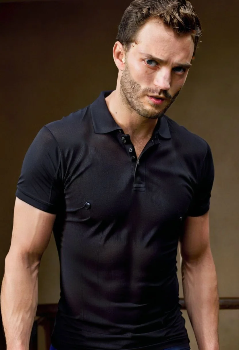 Ultra-detail, (highres:1.1), best quality, (masterpiece:1.3), Jamie Dornan a man <lora:Jamie_Dornan:1>, skinny muscled, modern haircut, dynamic posture, ((wearing police polo shirt)), dramatic angle, full-body from above looking away,
