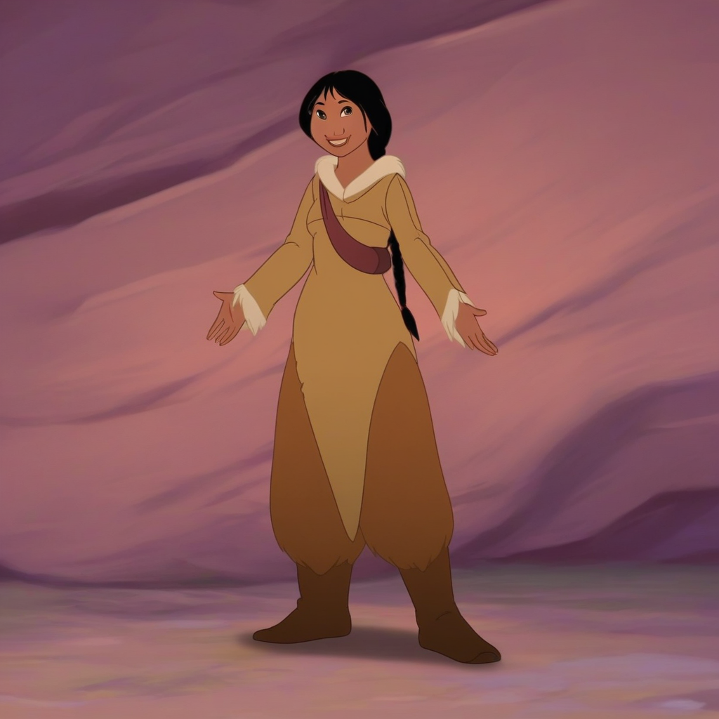 Nita (Human), long braid, black hair, parka, standing, smiling, looking at viewer, full body, full shot