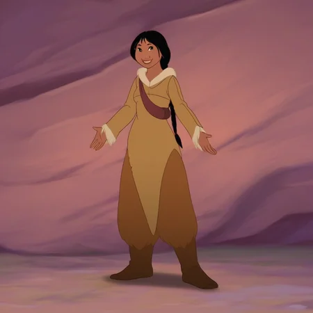 Nita (Human), long braid, black hair, parka, standing, smiling, looking at viewer, full body, full shot