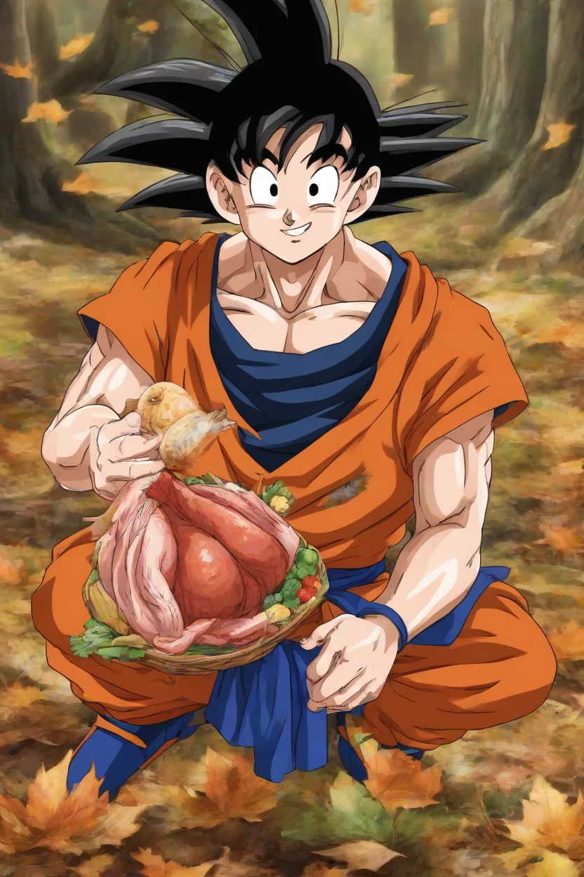 <lora:PE_SonGoku:0.8> PESonGoku, Anime,
holding a turkey in hand