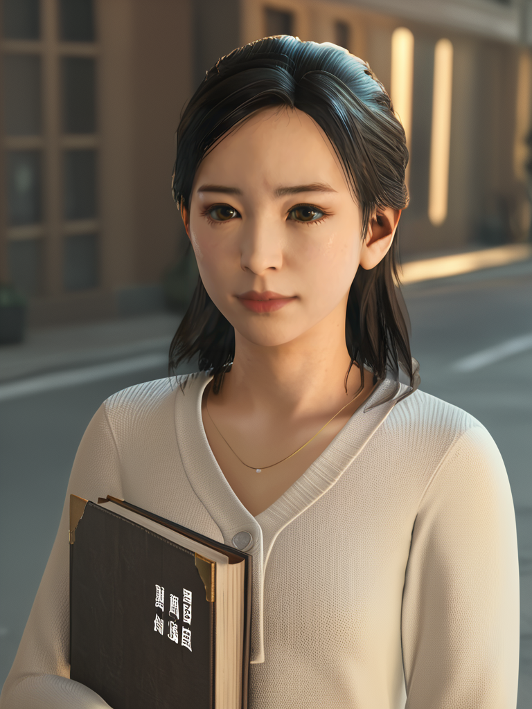 score_9, score_8_up,score_7_up,1girl, <lora:Sawa_Yoko:1>sawa yoko, on the street,3d,holding book,