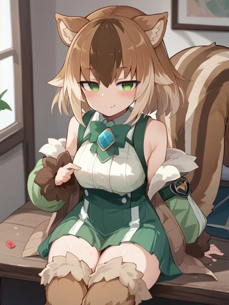 (expressive eyes), (Masterpiece), 1girl, (yonaga san artstyle), ratatoskr, animal ears, squirrel tail, animal legs, thighhigh fur, lewd, fluffy, (score_9, score_8_up, score_7_up), <lora:V5.1_retrain:1.0>