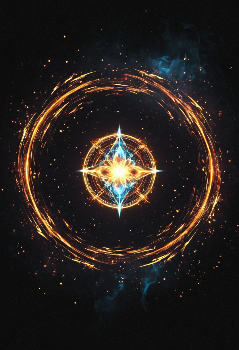 concept art <lora:R0k00bstr0ctHD:1>,r0k00bstr0cthd,r0k00bl0ckb0ckgr00ndhd,(shiny, fire, multicolored, black background, glowing, magic circle, aura), . digital artwork, illustrative, painterly, matte painting, highly detailed
