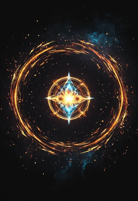 concept art <lora:R0k00bstr0ctHD:1>,r0k00bstr0cthd,r0k00bl0ckb0ckgr00ndhd,(shiny, fire, multicolored, black background, glowing, magic circle, aura), . digital artwork, illustrative, painterly, matte painting, highly detailed