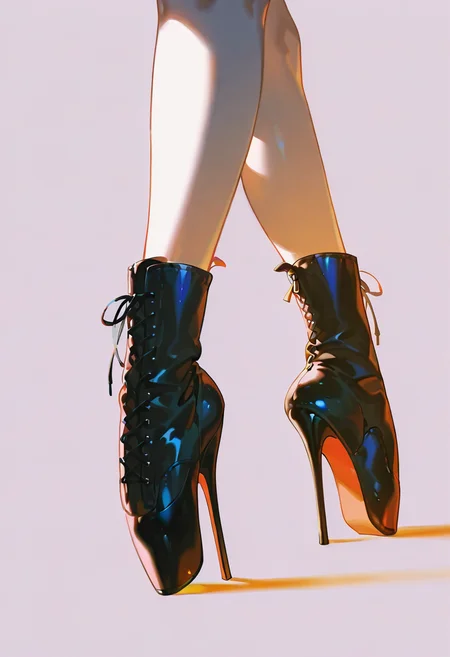 ballet heels, high heels, ankle boots,1girl, lower body, konya_karasue,pink background,