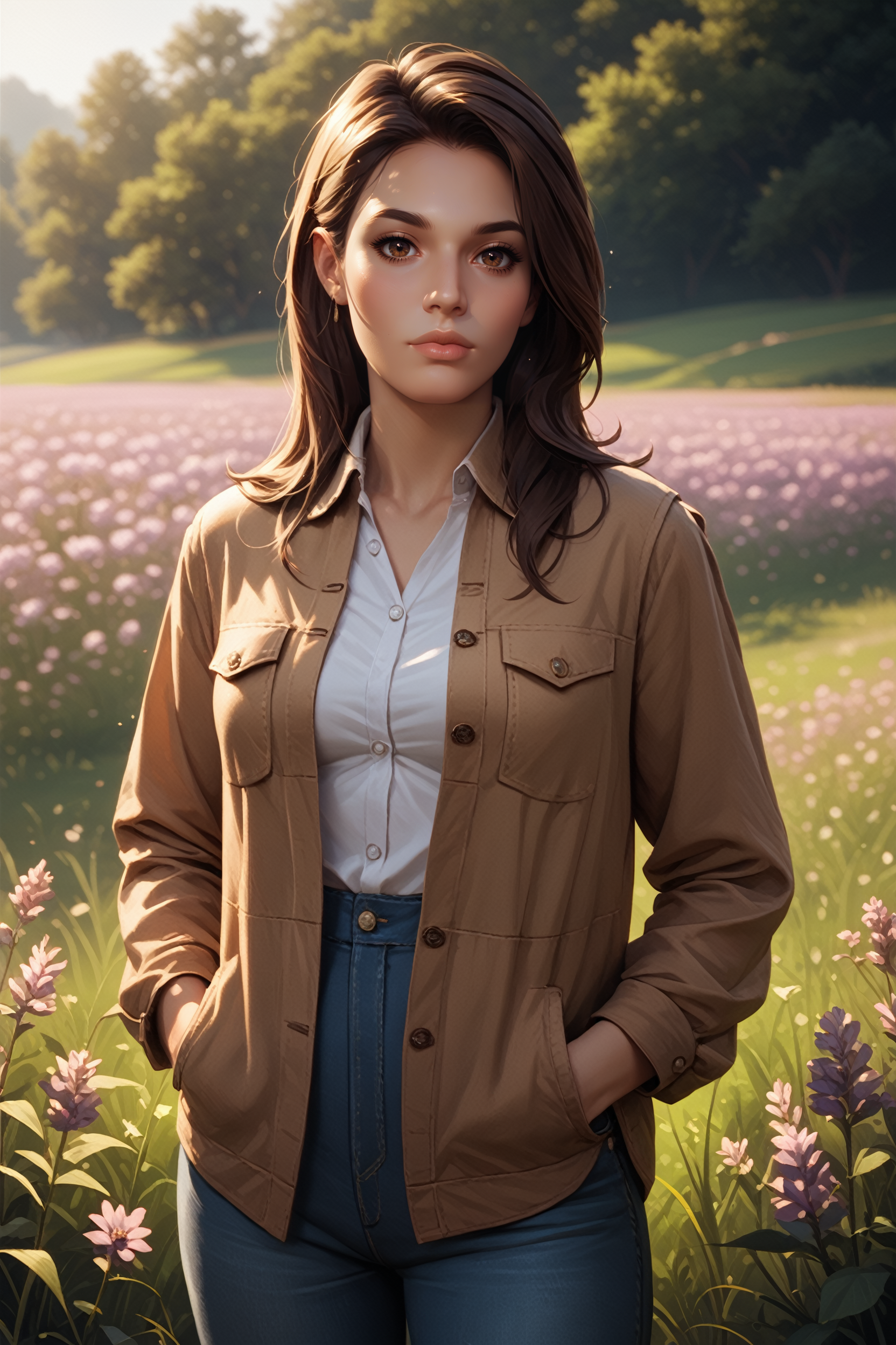 score_9, score_8_up, score_7_up, score_6_up
<lora:MEAshley:0.8>
MEAshley, 1girl, brown hair, brown eyes, long hair, looking at viewer, standing in a field of lavender, hands in pockets, slight breeze blowing hair, warm golden hour sunlight, serene and peaceful mood