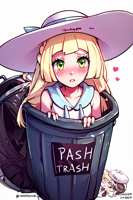 score_9, score_8_up, score_8, BREAK, <lora:Trash_Waifu_PDXL:1.0>, zzTrashWaifu, in trash can, zzlillie, long hair, braid, sun hat, white headwear, collarbone, sleeveless <lora:Lillie_PonyXL:0.8>, sad, blush, (text focus, the word trash:1), BREAK, embedding:zPDXL, Expressiveh, <lora:CatalystStylePDXL:0.6>, <lora:SDXLFaeTastic2400:0.5>, <lora:Expressive_H-000001:0.4>,