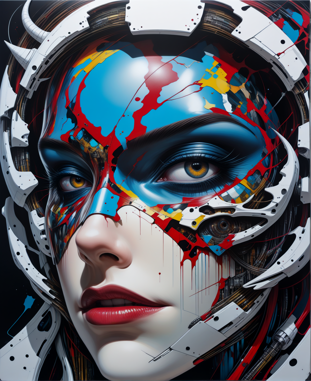 demon,From Below,masterpiece,best quality, <lora:SandraChevrierXL:0.8>,sachr style,futuristic,ethereal,aesthetic (abstract warpaint),8k,awardwinning,trending on artstation and deviantart