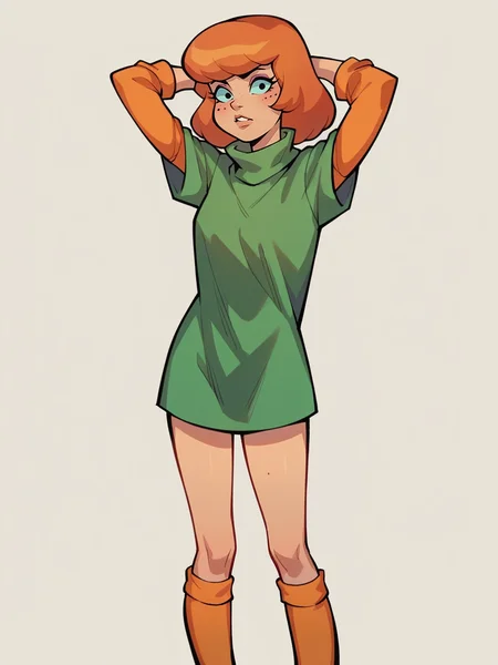 score_9, score_8_up, score_7_up, score_6_up, <lora:sc00byXLP:1> sc00by, 1girl, flat color, scooby-doo,