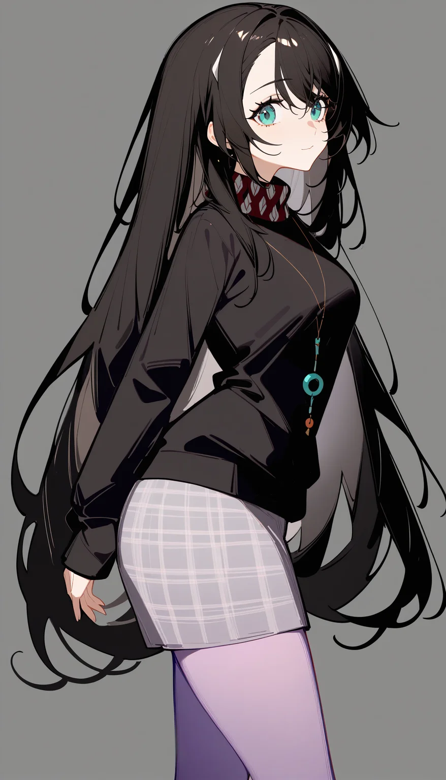 1girl,
inori,mo8,shiro9jira,ciloranko,ask \(askzy\),(tianliang duohe fangdongye:0.8),
hairclip,black sweater,necklace,plaid pencil skirt,white background,simple background,upper body,solo,very long black hair,purple pantyhose,from side,looking at viewer,
masterpiece,best quality,newest,absurdres,safe,<lora:Fixhands_anime_bdsqlsz_V1:1>,<lora:inori8:1>,